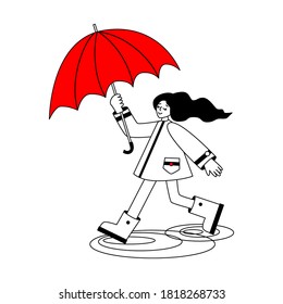 Girl is walking under umbrella