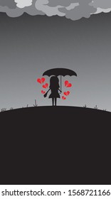 A girl walks alone under the rain. The girl felt so sad after broke up with her boyfriend