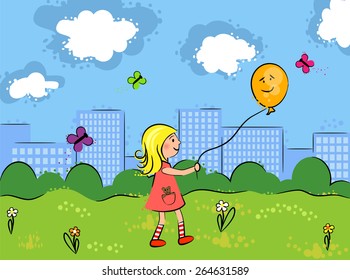 The girl walks around with a balloon! Symbolsfree the arrival of spring