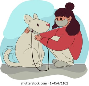 Girl walks with a dog. Quarantine walk. Girl and dog. Vector stock illustration. Flat vector illustration. Vector flat style illustration of quarantine and isolation. Pandemic, Coronavirus Epidemic