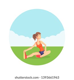 Girl Warming Up Before Training in Nature Wearing Sports Uniform, Physical Workout Training, Active Healthy Lifestyle Vector Illustration