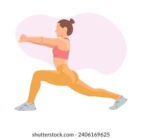 A girl is warming up, doing sports, yoga, aerobics. Does an exercise. Vector illustration on isolated background. Sports uniform. Advertising, poster, print.
  EPS10
