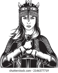 girl warrior in chain mail. armor and history vector illustration