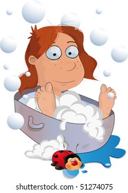The girl washes in a bath