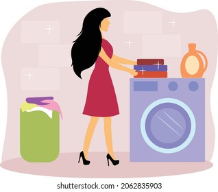 girl washes clothes in the laundry