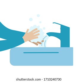 Girl washes her hands. Coronavirus Protection. Vector Concept illustration in flat cartoon style.