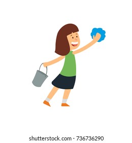 the girl washes with a rag. vector illustration