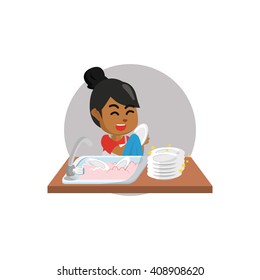 Girl washing dishes