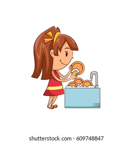 Girl washing dishes