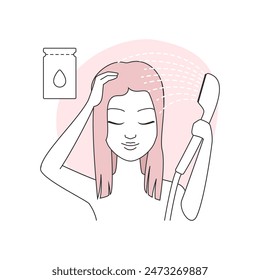 Girl washing hair, woman using cosmetics to prevent hair damage vector illustration