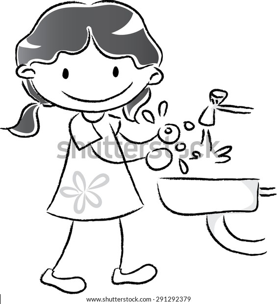 Girl Washing Hands Stock Vector (Royalty Free) 291292379