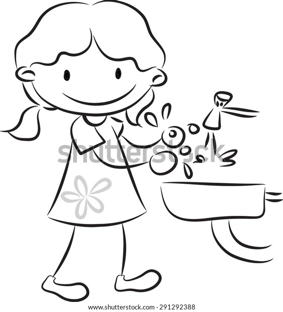 Girl Washing Hands Stock Vector (Royalty Free) 291292388