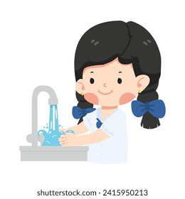 Girl washing  hands in sink cartoon