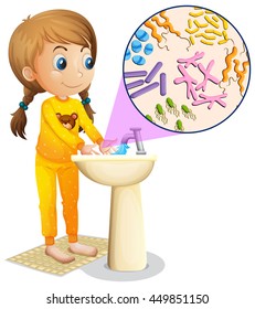 Girl washing hands in the sink illustration