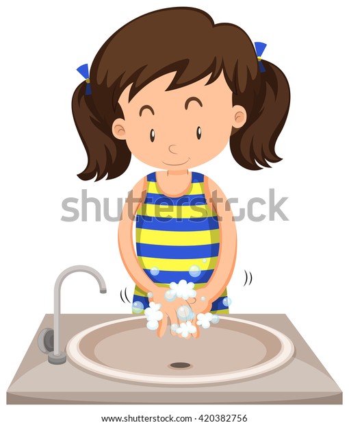 Girl Washing Hands Sink Illustration Stock Vector (Royalty Free ...