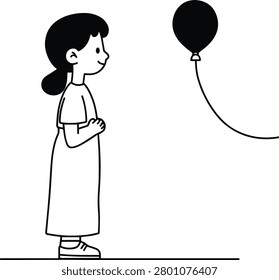 Girl watching balloon float away vector illustration