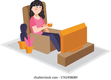 Girl watching News on TV