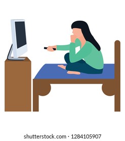 Girl watching tv flat style icon