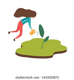 girl water flowers vector illustrations