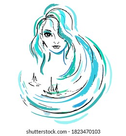 girl water sea nymph mermaid light blue wave