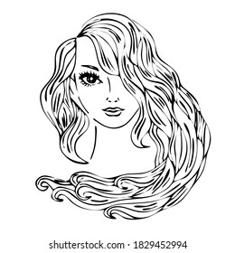 girl water sea nymph mermaid line art hair