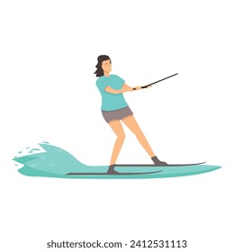 Girl water skiing icon cartoon vector. Board beach. Active swim sea