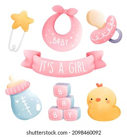 It's a girl watercolor element. vector illustration