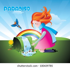 girl in the waterfall vector