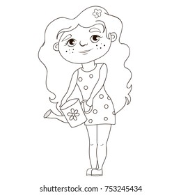 girl with watering can coloring page