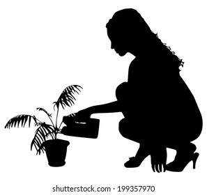 girl watering flowers, vector
