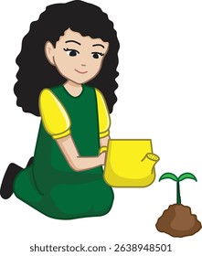 A Girl Watering Plant Seedling
