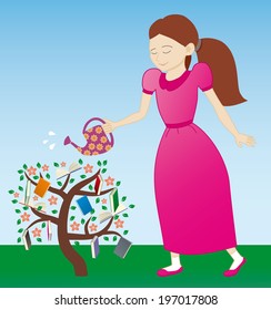 girl watering the tree of knowledge
