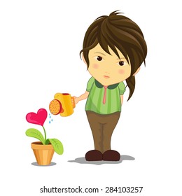 The girl was watering the tree of love.