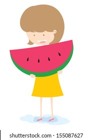 Girl With Watermelon Vector Illustration.EPS10