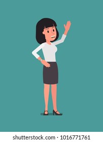 The girl waves her hand in greeting. Vector illustration. Suitable for animation (individual segments)