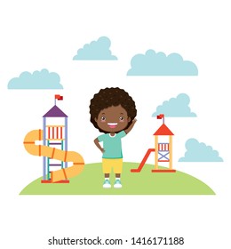 girl waving hand playground slide - kid zone vector illustration