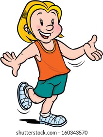 Girl waving or presenting something