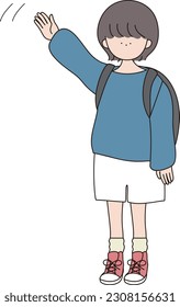girl waving with a rucksack