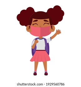 Girl waving wearing masks - Vector illustration design