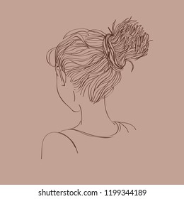   girl with wavy hair or dreadlocks. nape of girl with hairstyle. vector linear illustration
