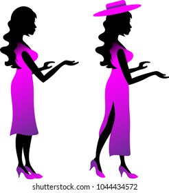The girl with the wavy hair and dressed in a pink dress