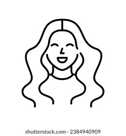 Girl with wavy hairstyle. Beauty salon services. Pixel perfect, editable stroke