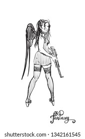 girl with weapon illustration illustration vector