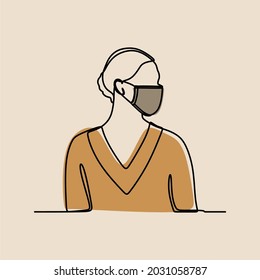 Girl wear mask oneline continuous line art premium vector