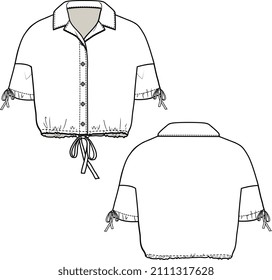 GIRL WEAR TOPS AND BLOUSE VECTOR  FLAT FRONT AND BACK SKETCH