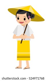 girl wear yellow skirt with umberlla