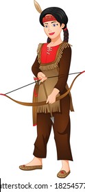 girl wearing american indian costume and carry arrows