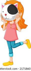 A girl wearing animal mask illustration