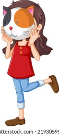A girl wearing animal mask illustration