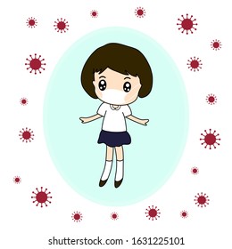 Girl wearing anti virus face mask, healthcare concepts, vector illustration